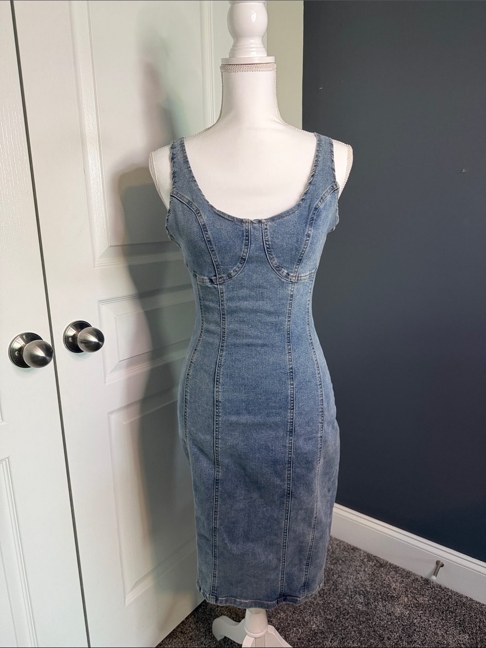 Women’s Denim Bodycon Midi Dress - Blue